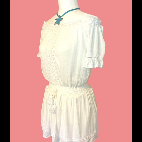 OCEAN DRIVE - White Crochet off the Shoulder Dress. Size M - Picture 5 of 11